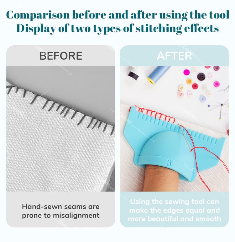 Before and after comparison of stitching with and without the silicone sewing template.