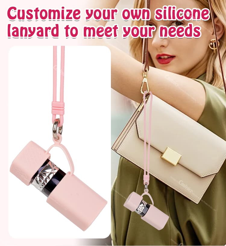Customizable silicone lipstick lanyard with case
