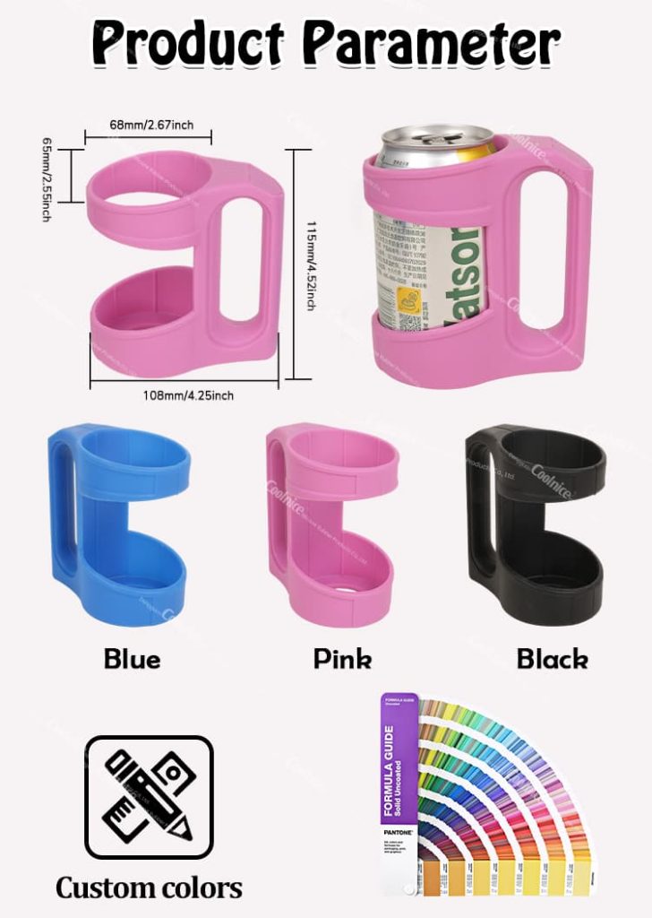 Silicone Can Holder with Handle - Customizable colors and sizes.