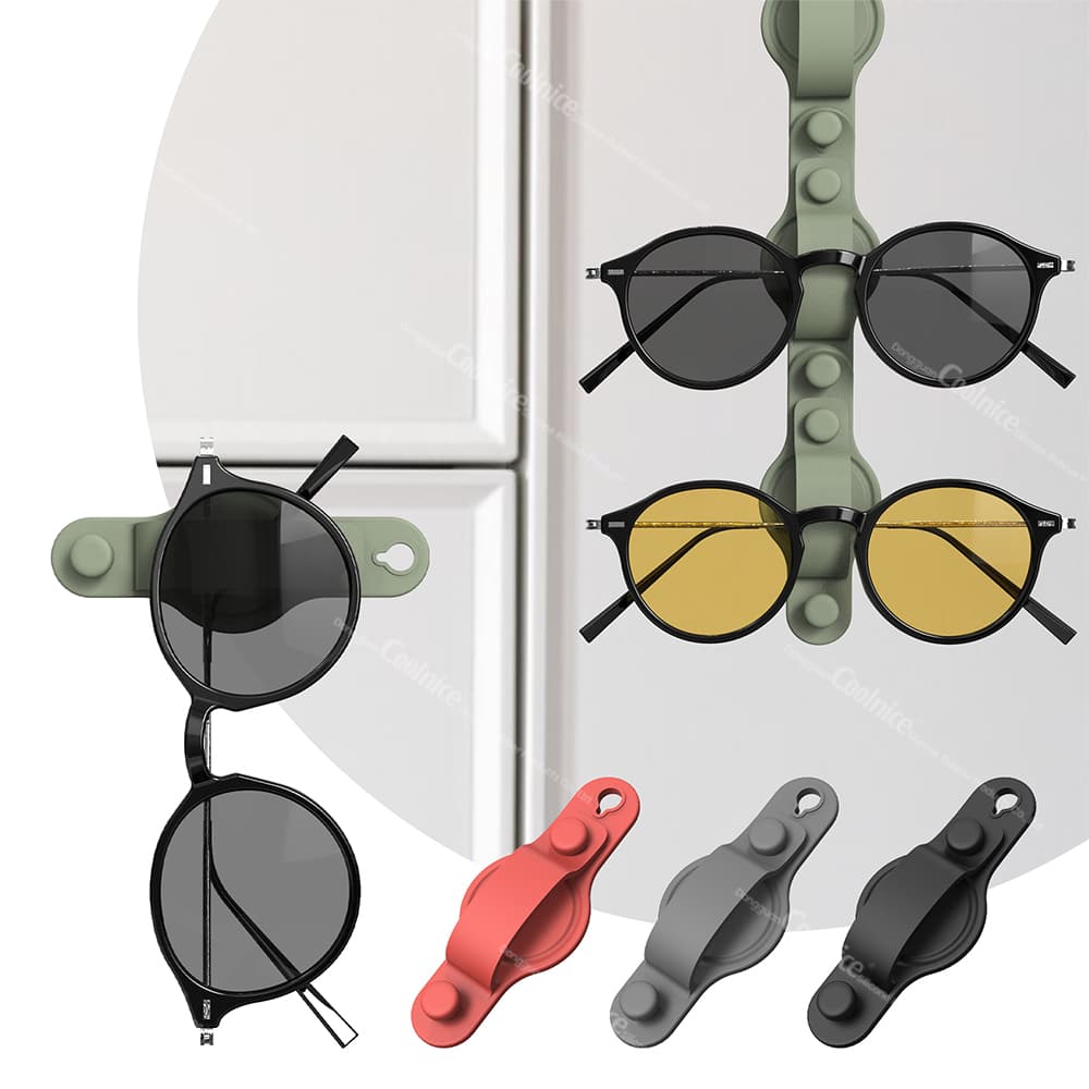 Colorful silicone eyewear holders in different shades for organized storage of sunglasses.