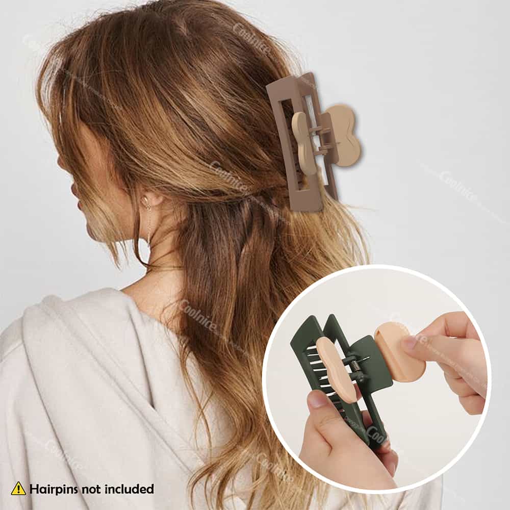 Brown silicone heart hair claw with close-up lock detail