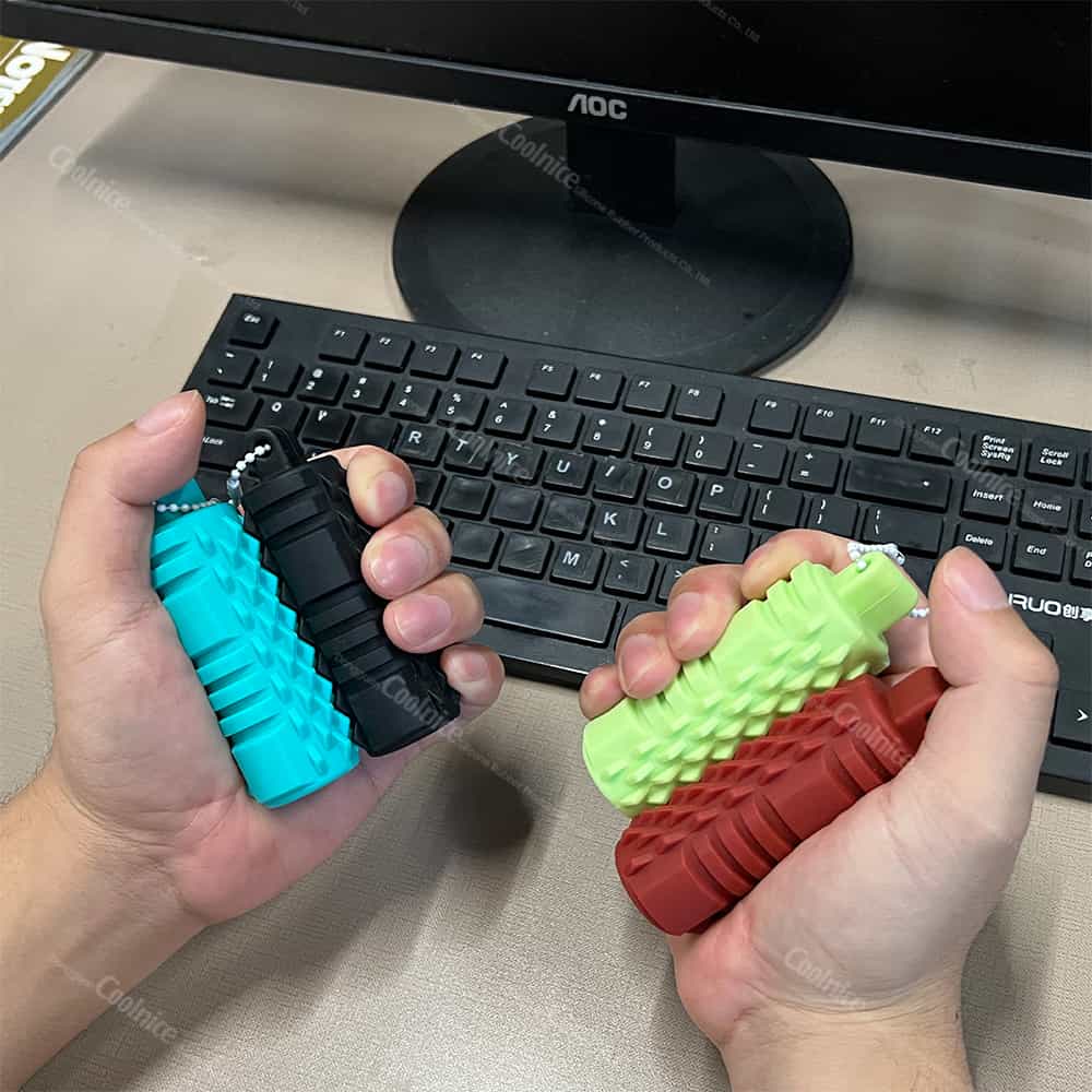 Close-up of silicone massage roller held in hand