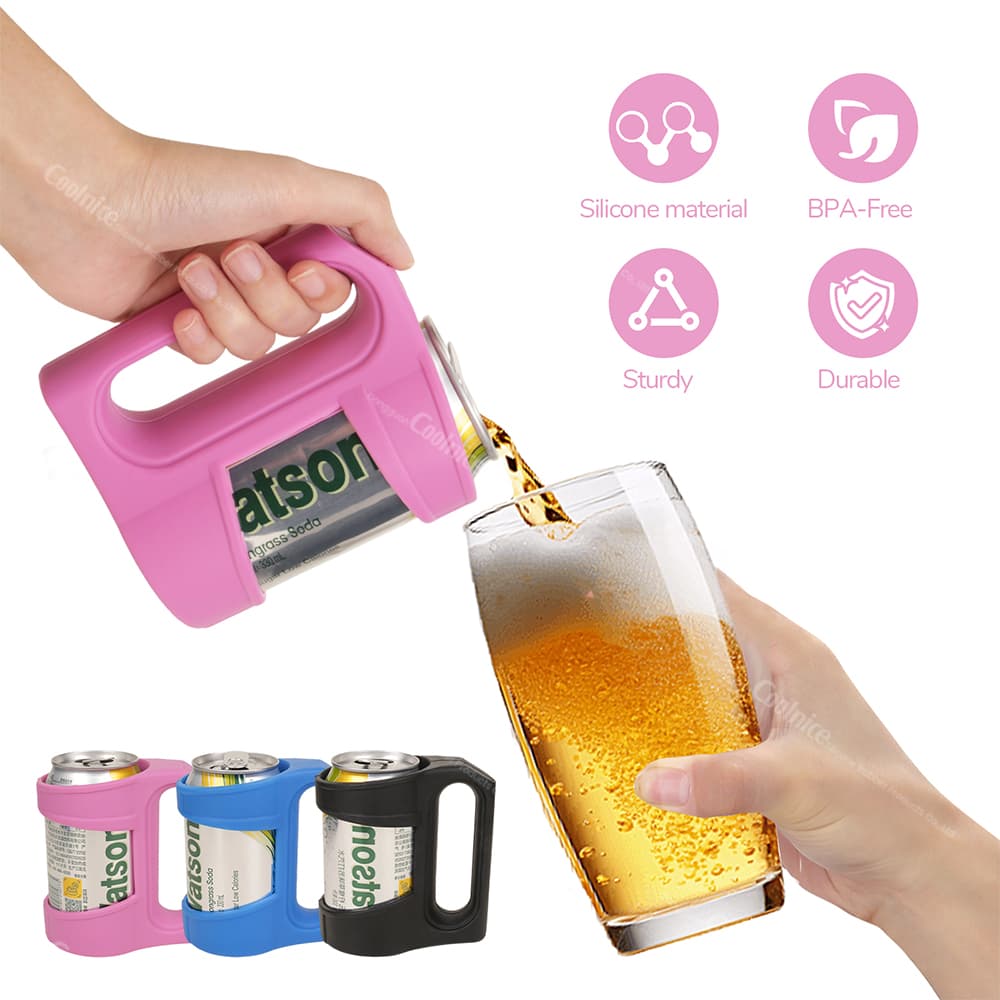 Silicone Can Holder with Handle - Pink Color, Durable and BPA-Free