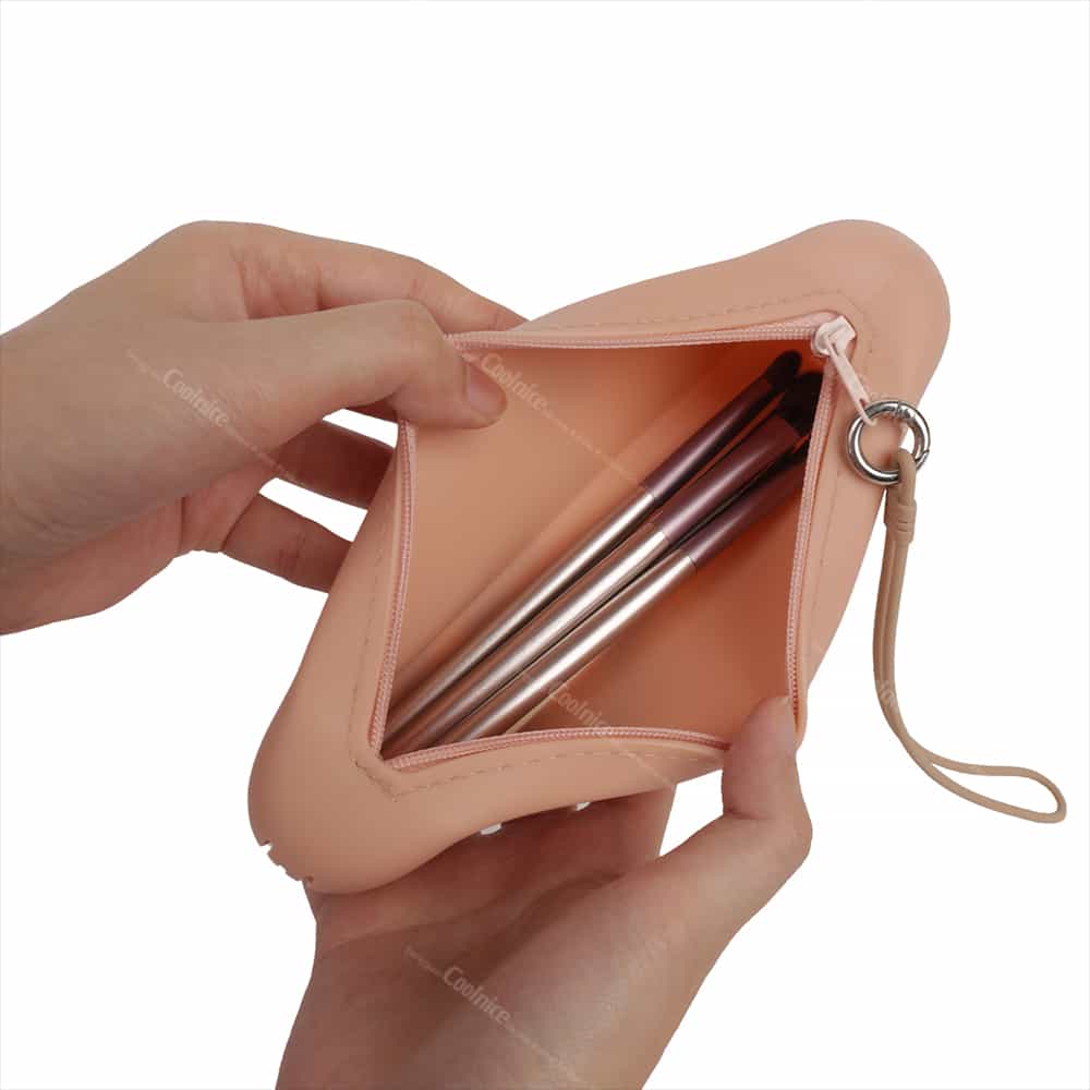 Nude silicone cosmetic brush holder with zipper open view