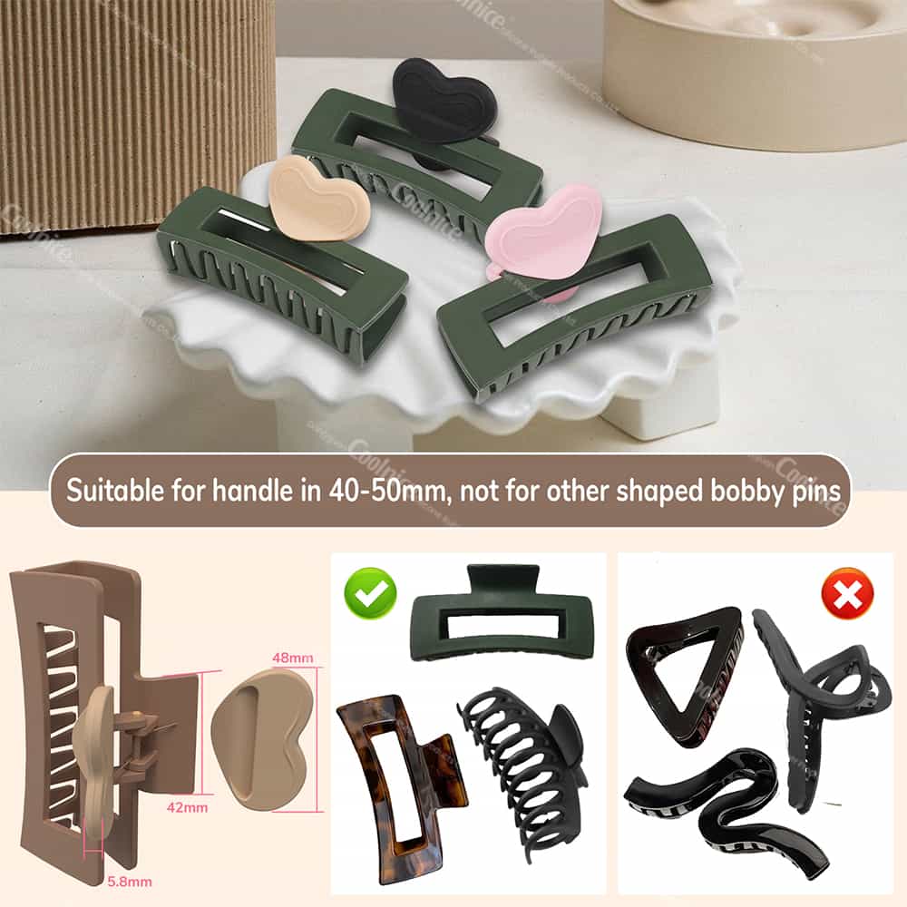 Hair claw clip size guide with compatible and incompatible examples