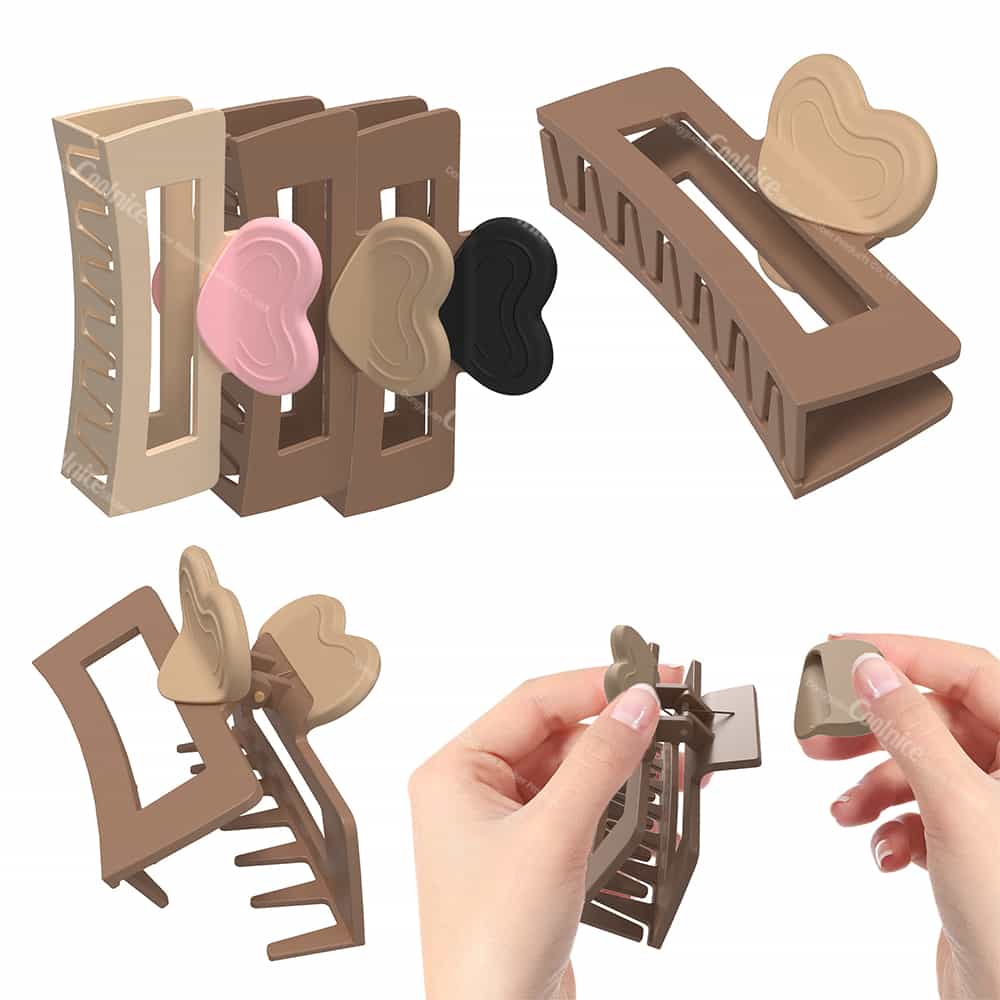 Multi-color silicone heart hair claw clips assembly and removal