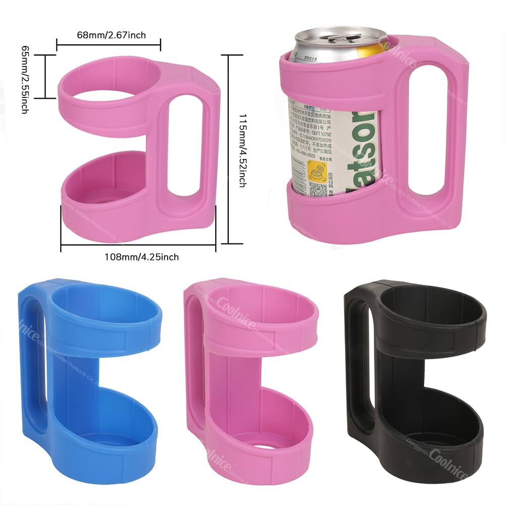 Silicone Can Handle Holder - Pink, Blue & Black Colors with Dimensions