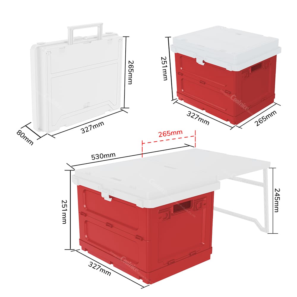 Camping storage box dimensions and custom color options