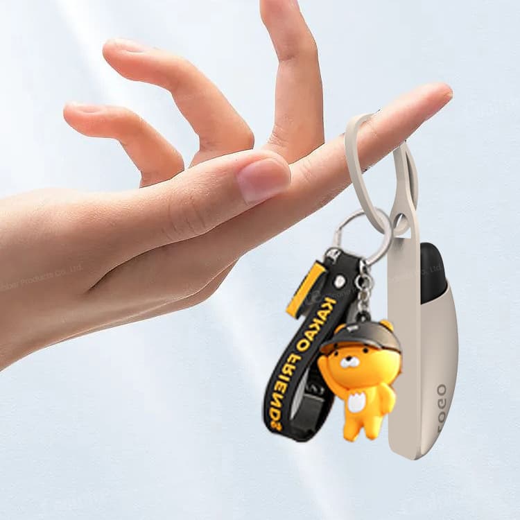 Silicone lipstick holder keychain with cartoon charm, portable design for everyday use.