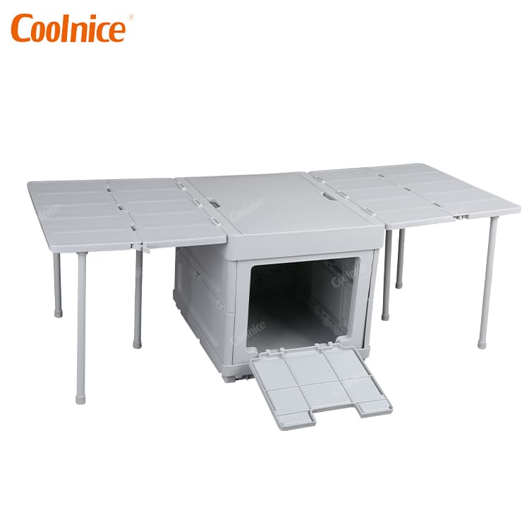 Durable camping box with secure lid for outdoor storage and organization.