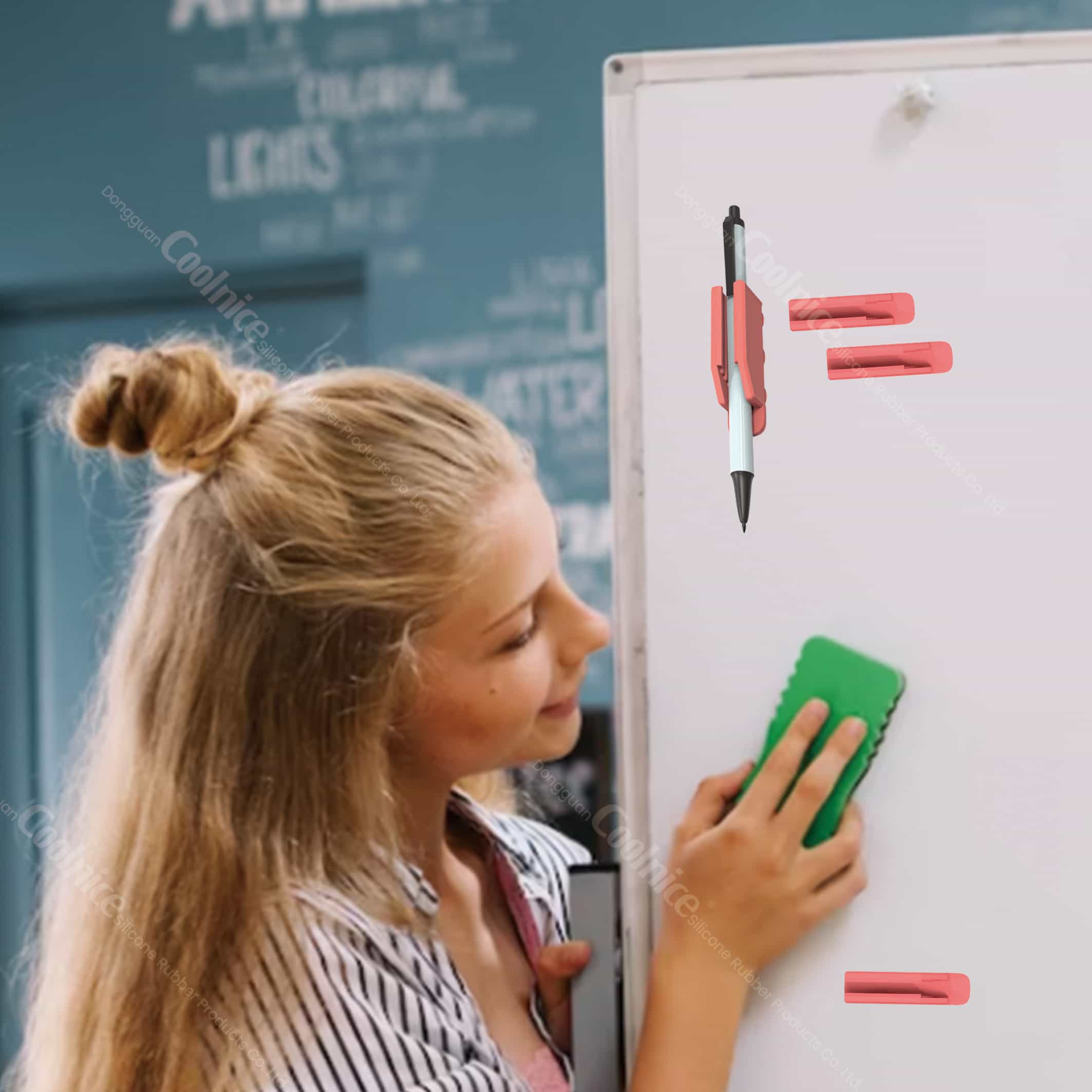 Magnetic silicone pen holder for whiteboard and office use