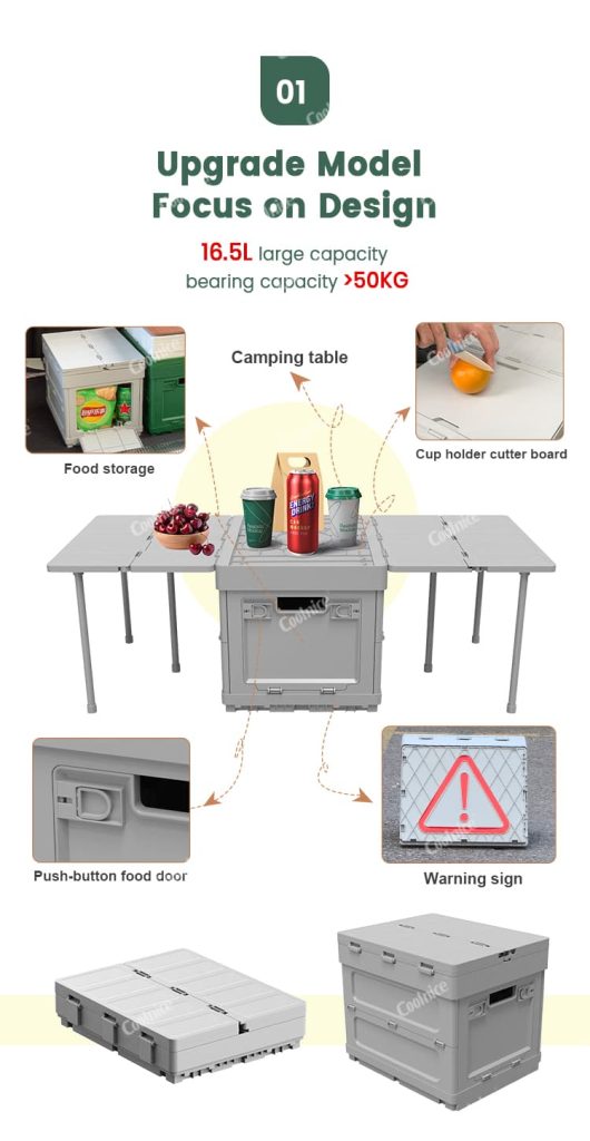 Upgrade model camping box with cup holder, food door, and warning sign