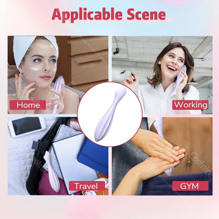 Silicone facial roller used in different lifestyle scenarios