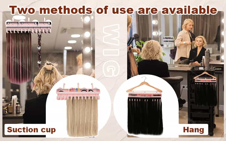 Silicone wig display with dual mounting methods – suction cup or hanging hook for flexible placement.