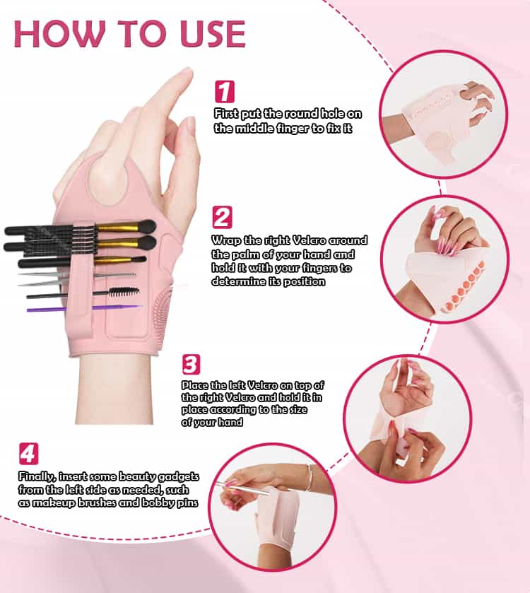 Close-up of silicone wrist palette with partitioned sections for cosmetic color mixing