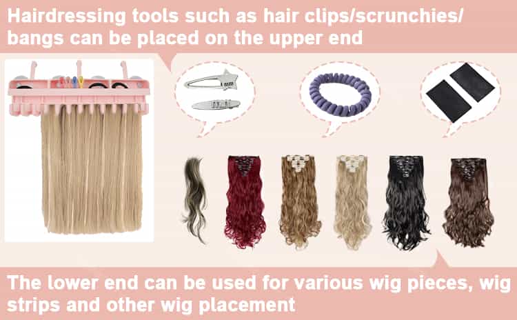 Multi-section silicone wig organizer with top accessory storage and bottom wig slots.