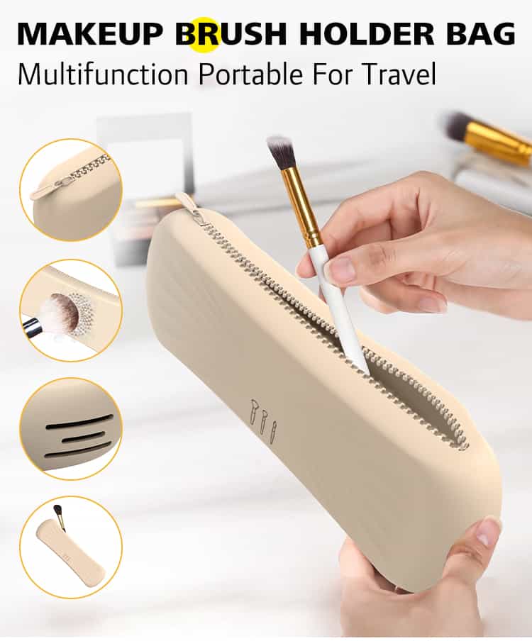 Multifunction portable silicone makeup brush bag for travel