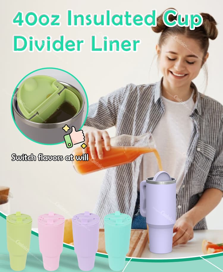 40oz Insulated Cup Divider Liner | Dual Drink Silicone Insert | Coolnice