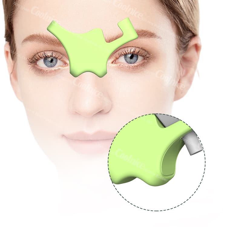 Eye drop applicator nose positioning close-up.