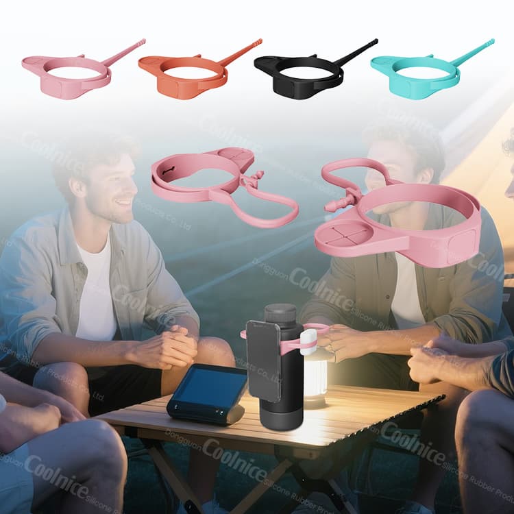 Camping Silicone Water Bottle Strap with Phone Holder