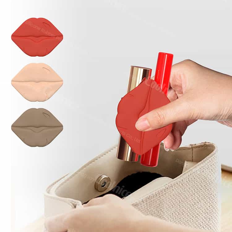 Phone holder with lipstick storage and mirror for beauty on-the-go.