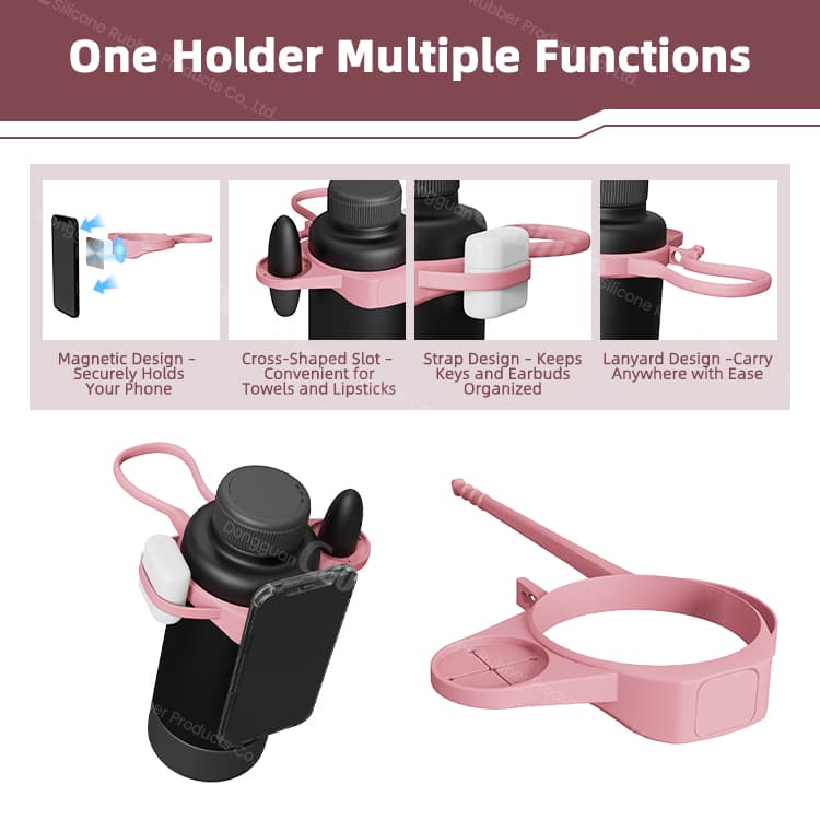 Multifunctional Silicone Water Bottle Strap with Phone Holder