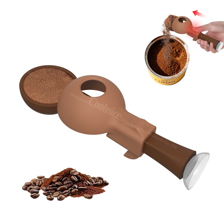 Coffee measuring spoon with scraper lid and beans