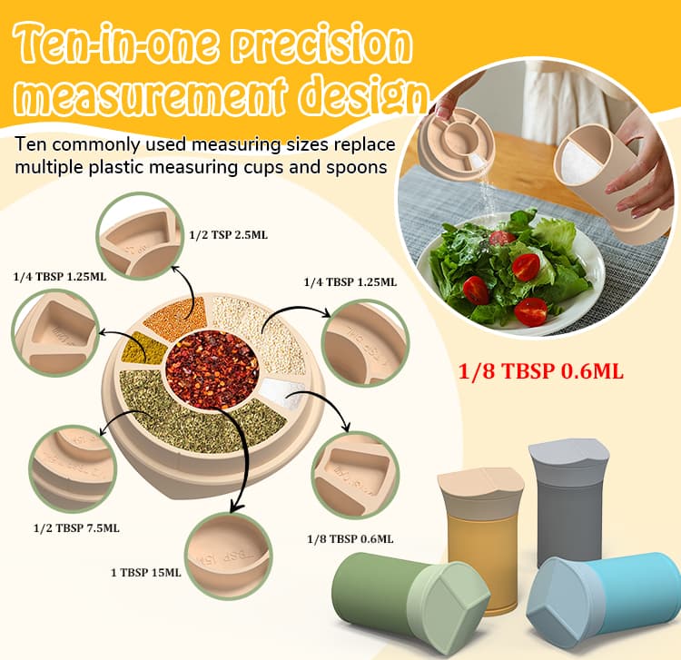 Ten-in-one silicone measuring cup with multiple sizes