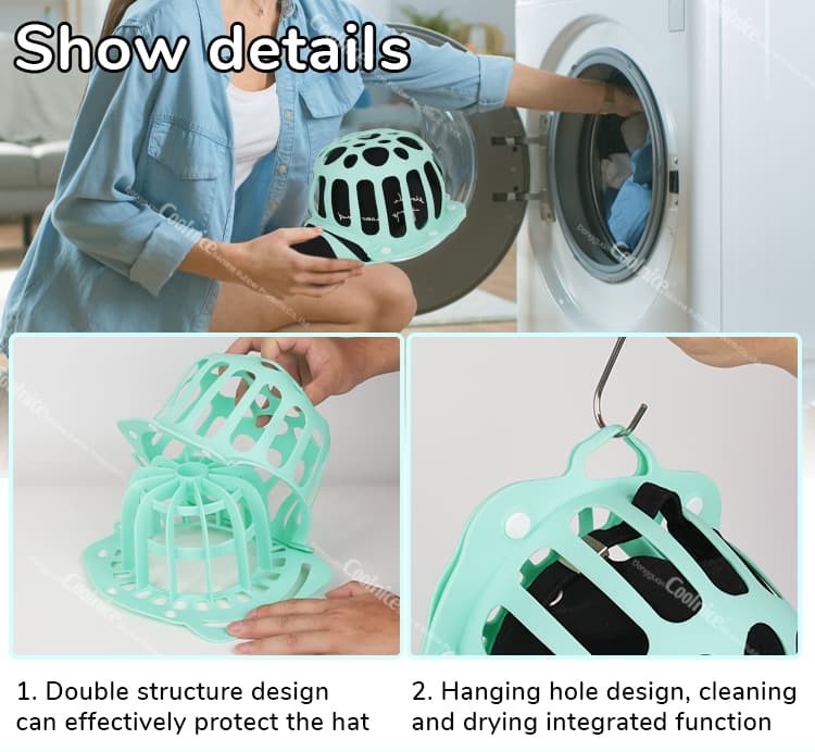 Double structure hat washer cage with hanging hole design