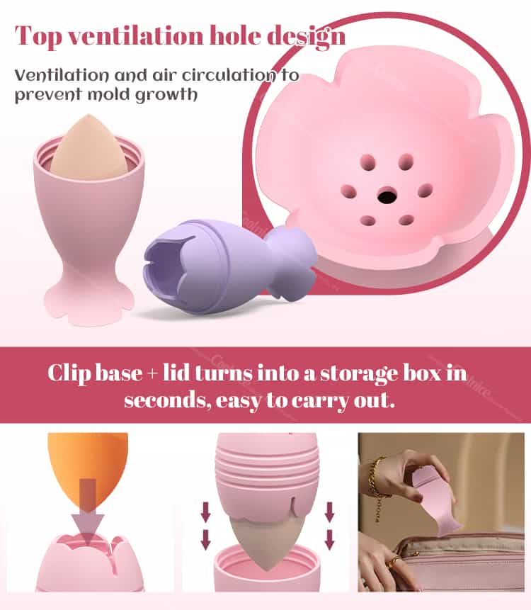 Ventilated makeup sponge holder design to prevent mold