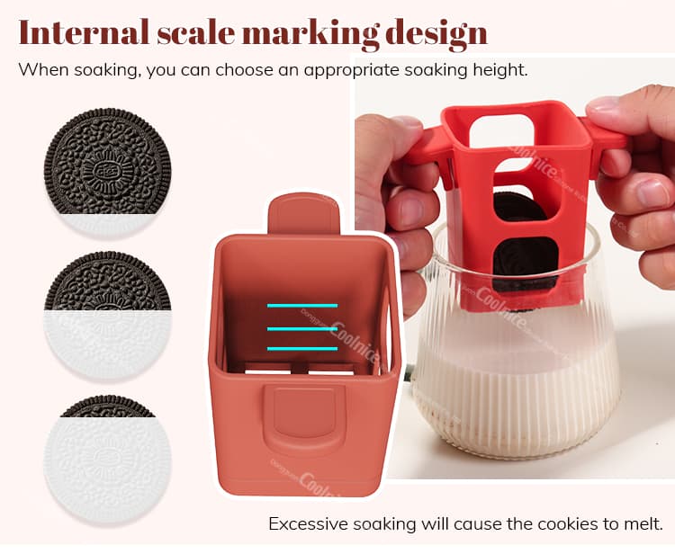 Cookie holder with internal scale marking for soaking levels.