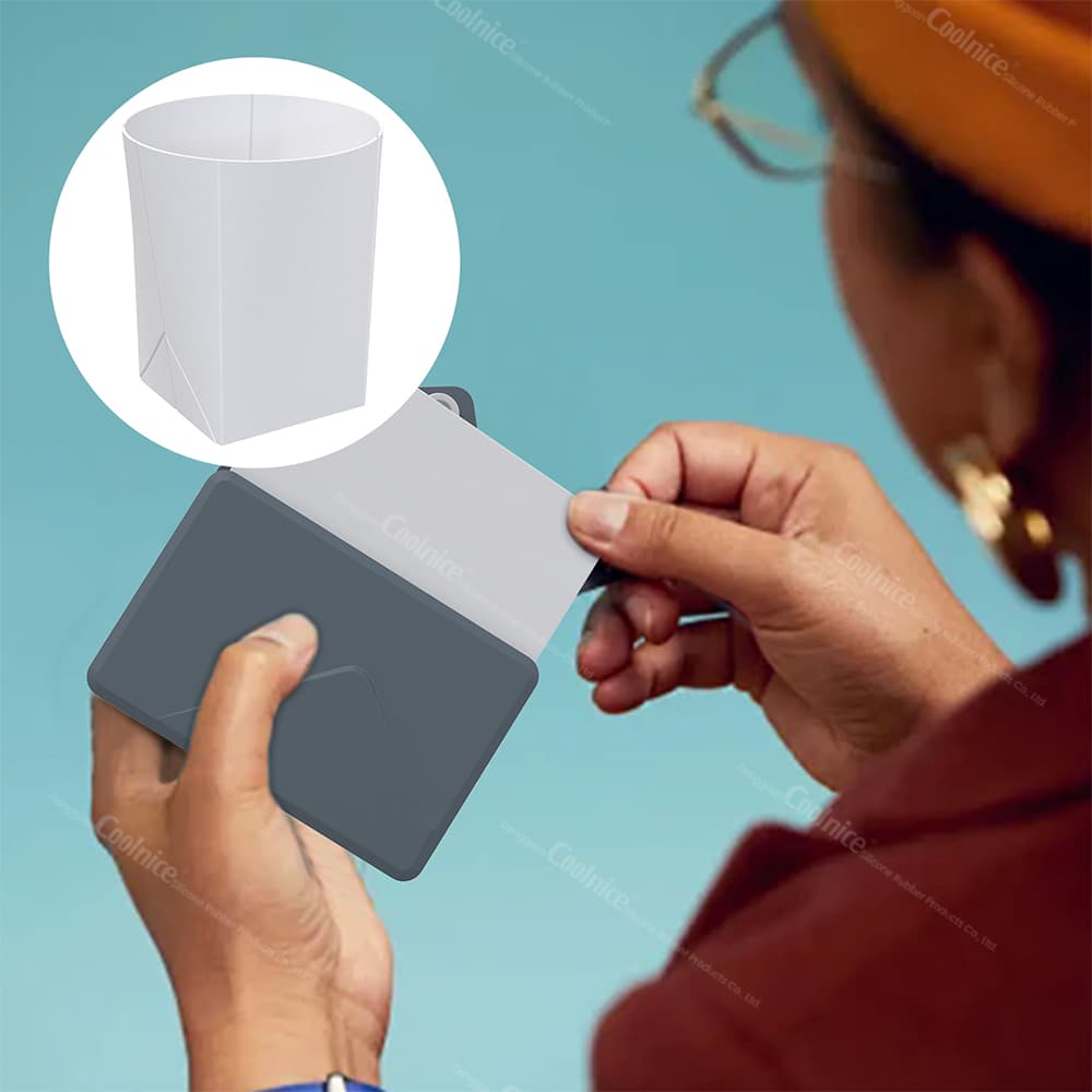 Foldable silicone cup in wallet case for outdoor use