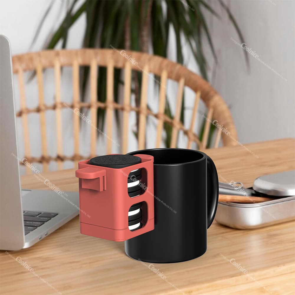 Biscuit dipping cup holder clipped on black mug