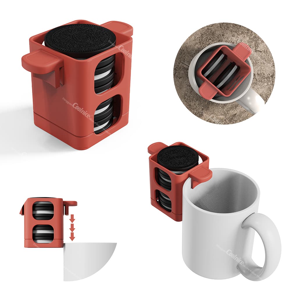 Red cookie dipping holder with side and top views