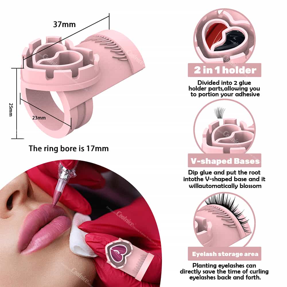 Silicone eyelash glue ring with 2-in-1 heart-shaped holder