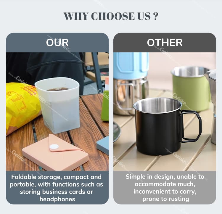 Silicone folding cup compared with traditional stainless steel cup