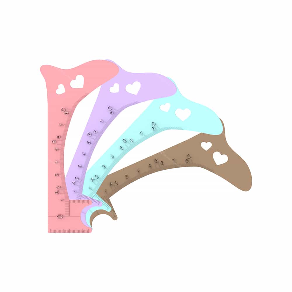 Colorful eyebrow shaping rulers set with heart design