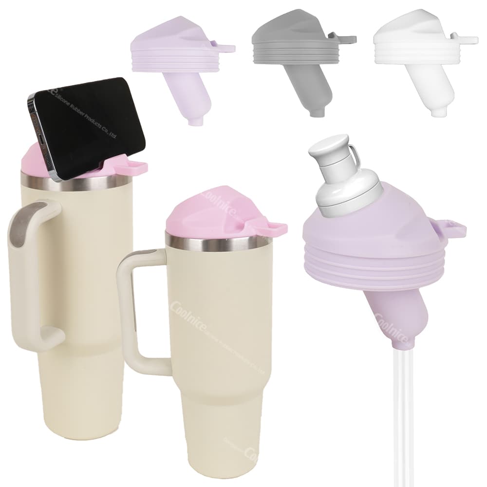 Silicone multifunctional tumbler lid with straw hole