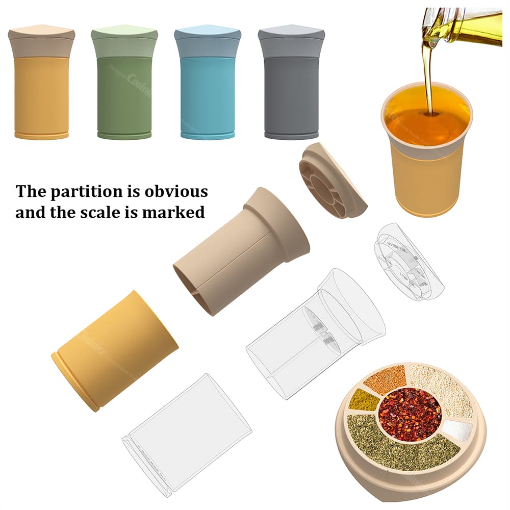 Silicone measuring cup with partition design and scale markings