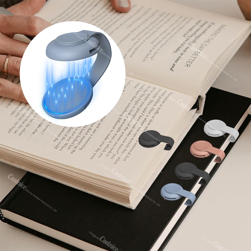 Silicone magnetic bookmark clips used on books
