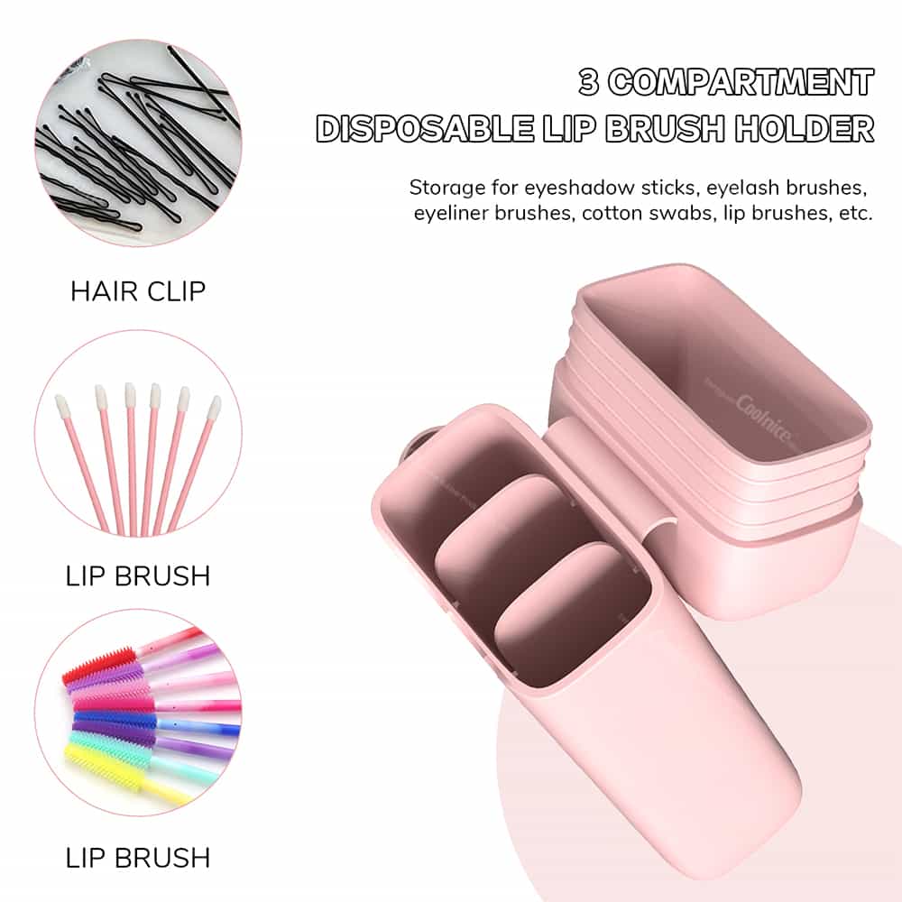 Disposable lip brush holder with 3 compartments
