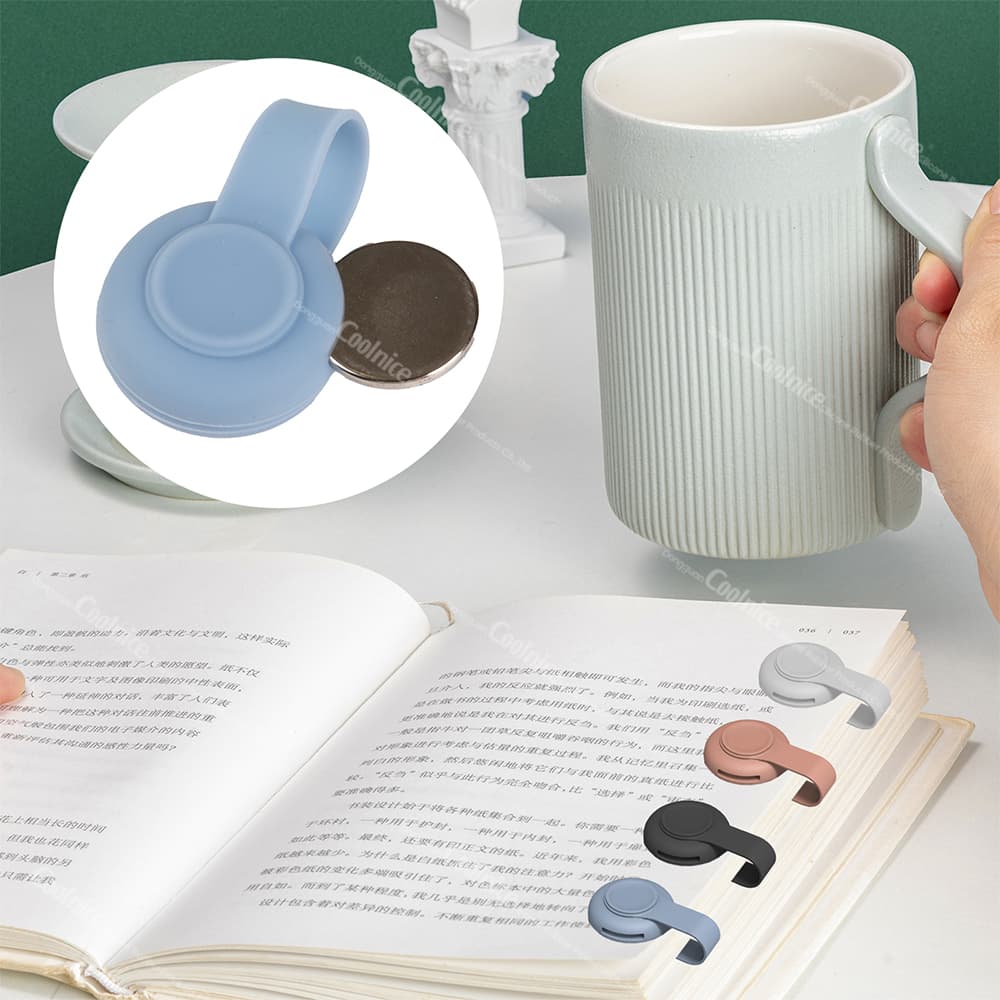Silicone magnetic bookmark with cup and book usage demo