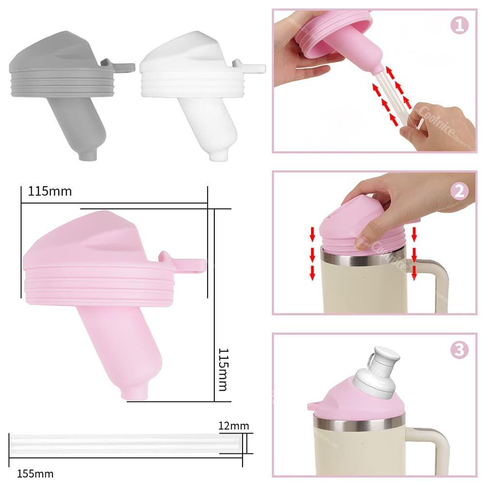 Grey silicone tumbler lid with straw hole
