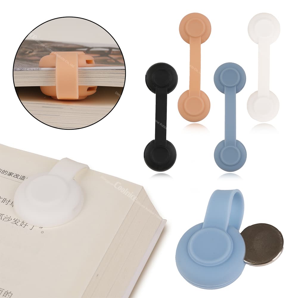 Silicone magnetic bookmark with flexible strap for books