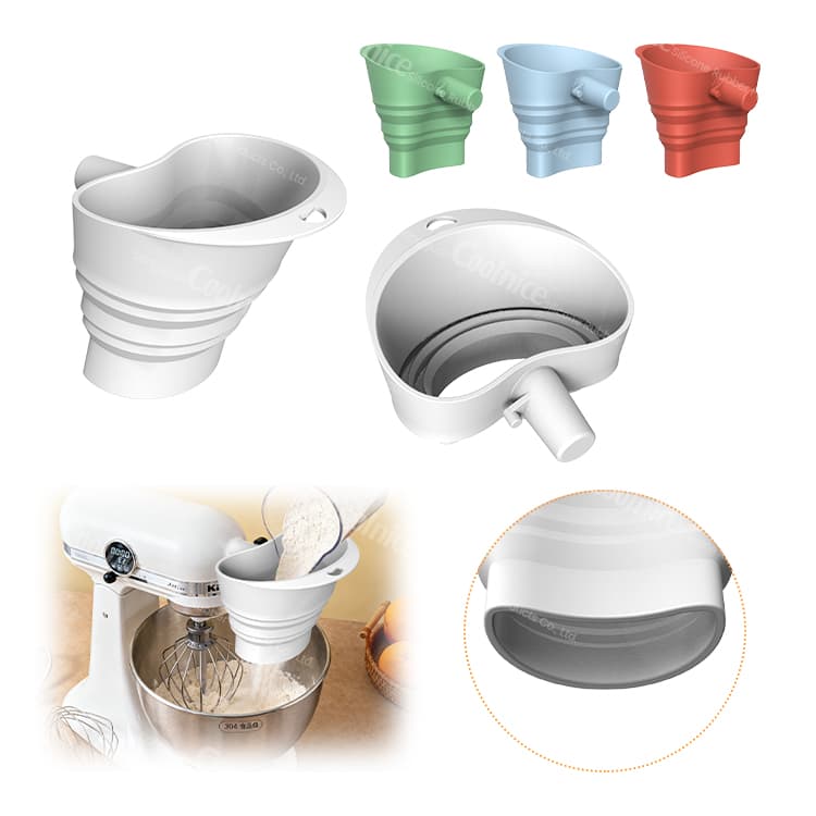 Collapsible silicone funnel set with wide mouth for KitchenAid mixer