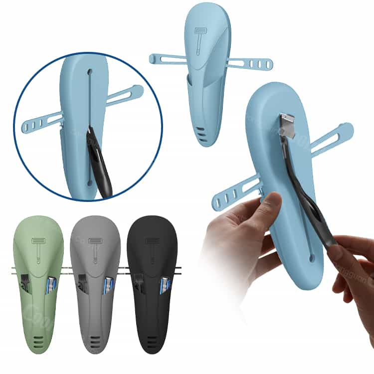 Razor case with quick clip and easy-to-handle design.