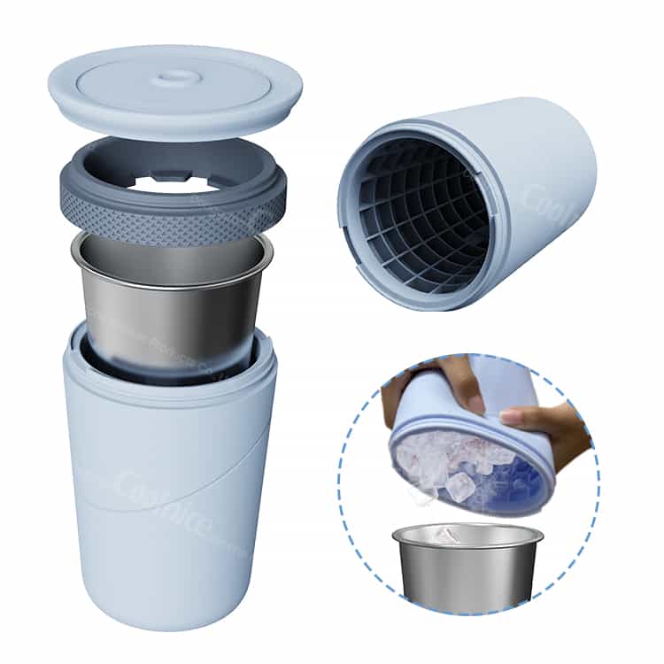 Exploded View of Silicone Ice Cup with Inner Stainless Steel