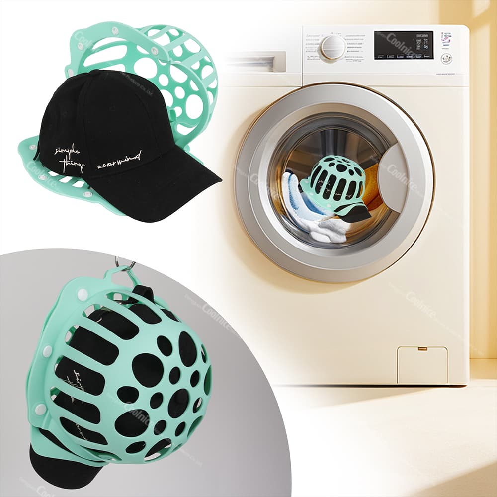 Silicone cap washer in washing machine with black baseball cap