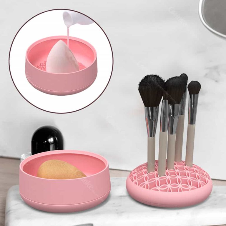 Silicone makeup brush and sponge holder with cleaning bowl