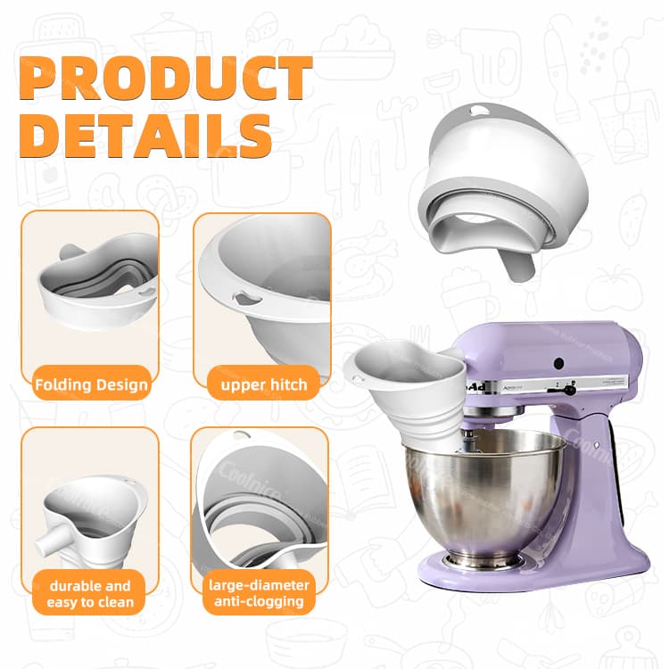 Collapsible silicone pouring shield for KitchenAid mixer